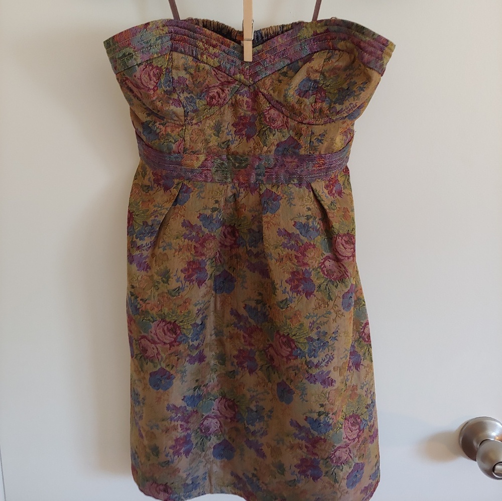 Free People vintage style floral strapless dress